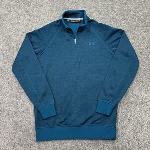 Under Armour Sweatshirt Mens Medium Blue Long Sleeve 1/4 Zip Loose Coldgear Logo